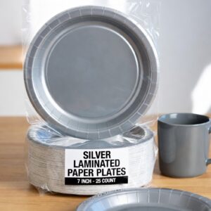 Silver Laminated 7 Inch Paper Plate (25 pcs)