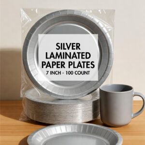 Silver Laminated 7 Inch Paper Plate (100 pcs)