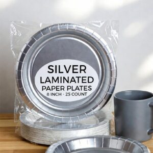 Silver Laminated 8 Inch Paper Plate (25 pcs)