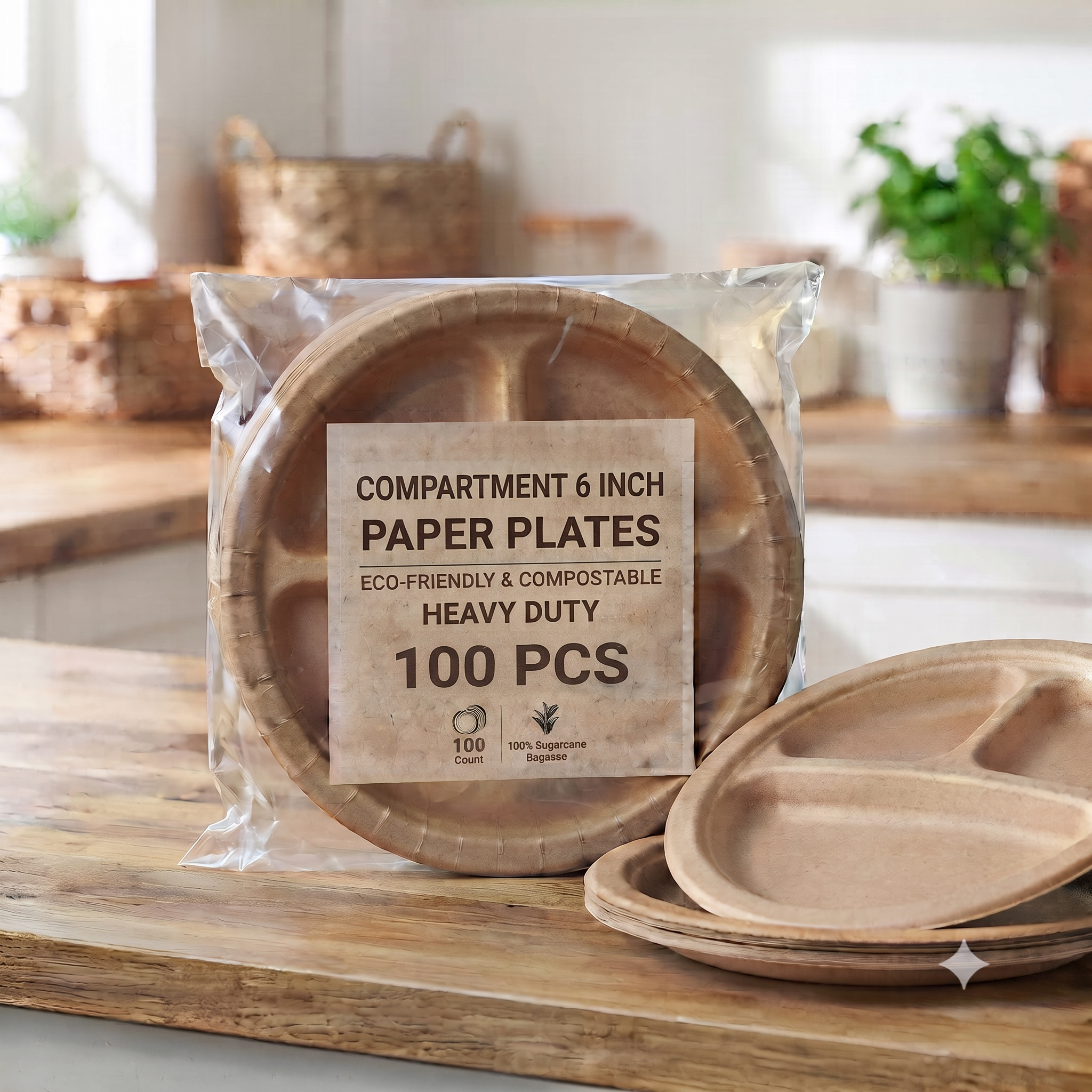 Compartment 6 Inch Paper Plate (100 pcs)