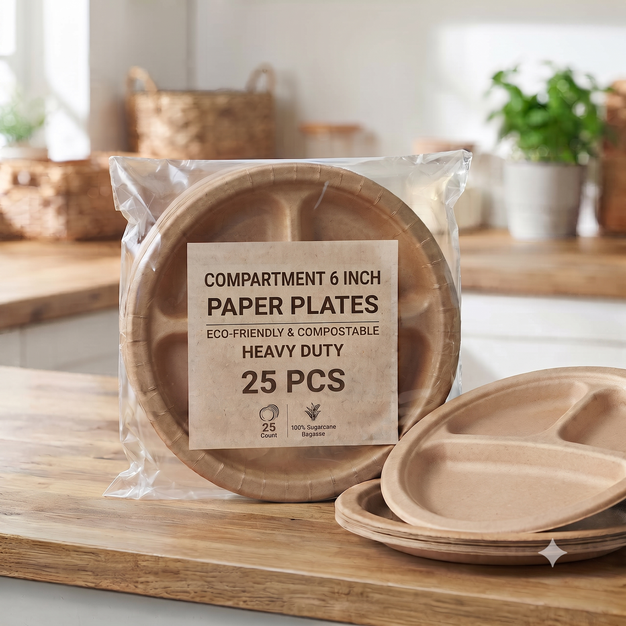 Compartment 6 Inch Paper Plate (25 pcs)
