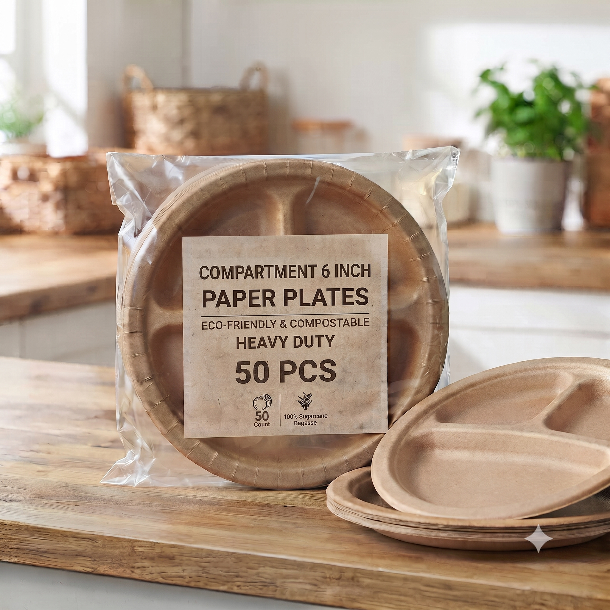 Compartment 6 Inch Paper Plate (50 pcs)