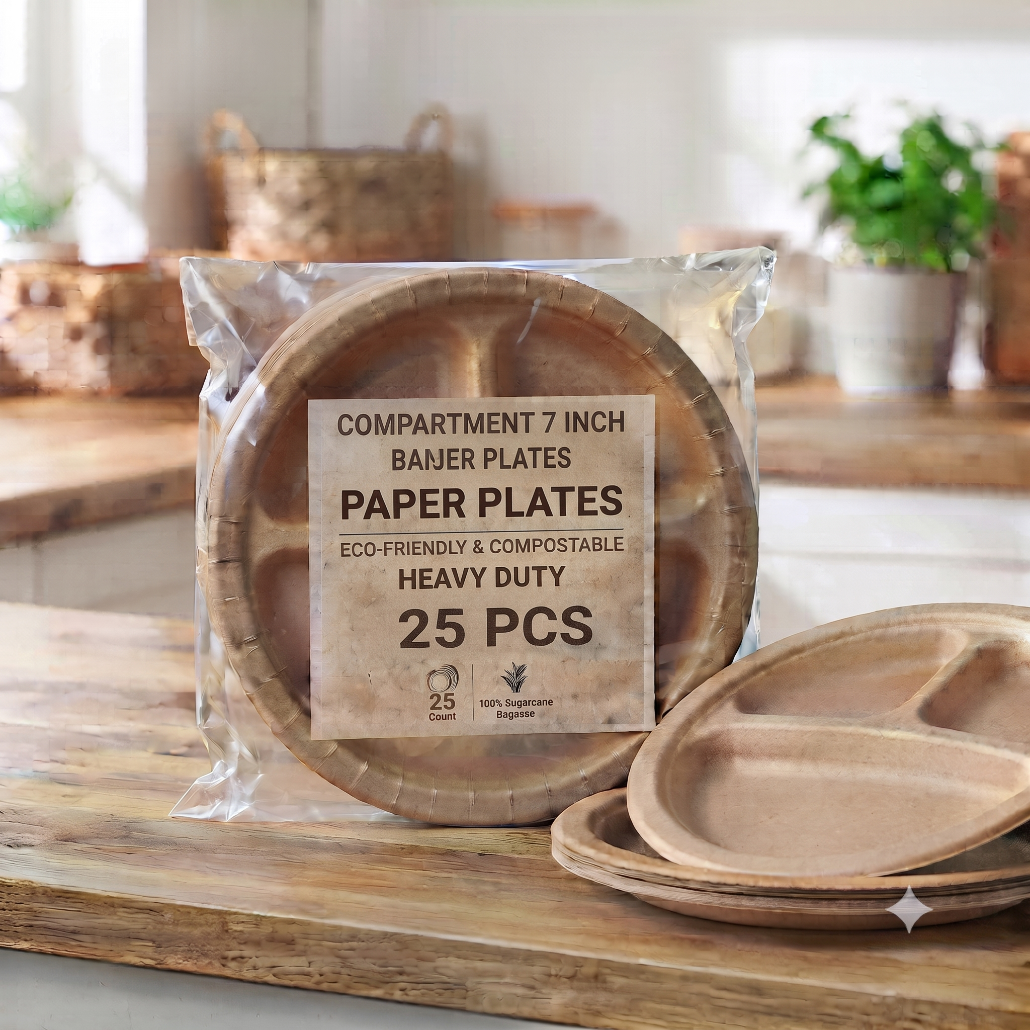 Compartment 7 Inch Paper Plate (25 pcs)