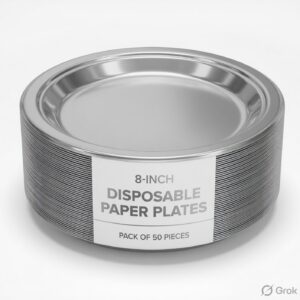 Silver Laminated 8 Inch Paper Plate (50 pcs)